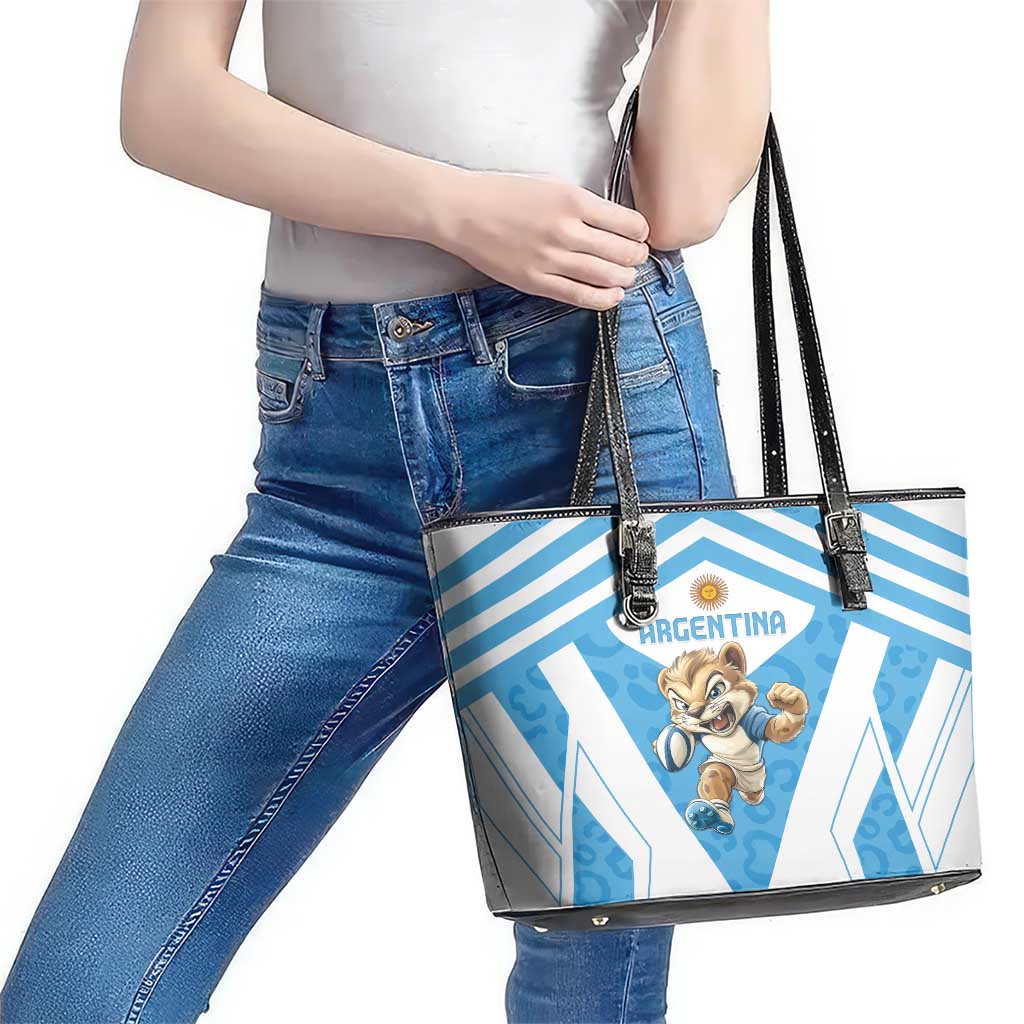 Argentina Rugby 2024 Leather Tote Bag Go Los Pumas Leopard Pattern LT05