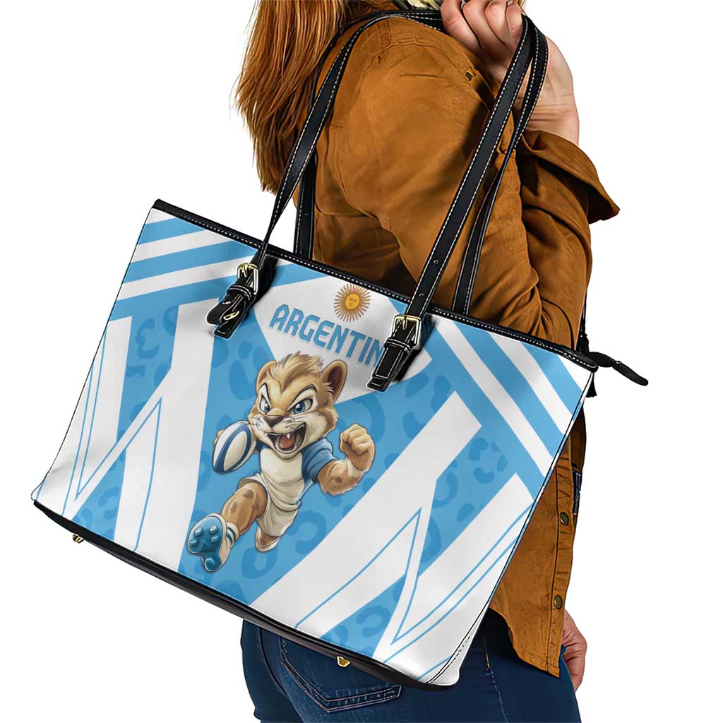 Argentina Rugby 2024 Leather Tote Bag Go Los Pumas Leopard Pattern LT05