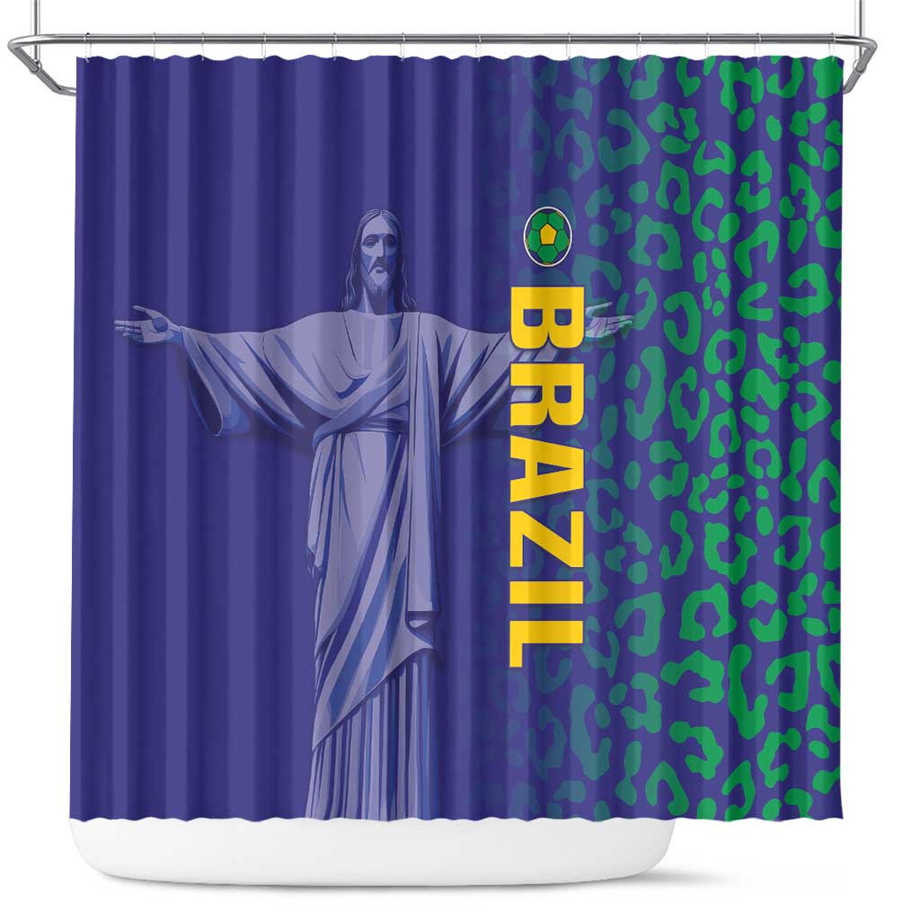 Brazil Football Shower Curtain With Leopard Pattern LT05