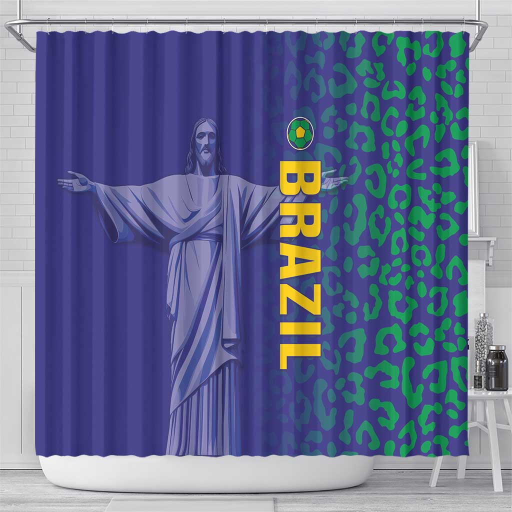 Brazil Football Shower Curtain With Leopard Pattern LT05