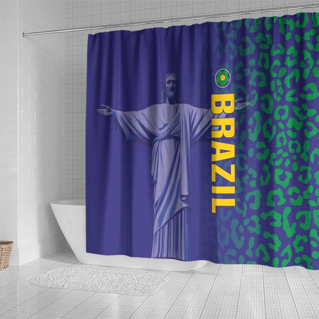 Brazil Football Shower Curtain With Leopard Pattern LT05