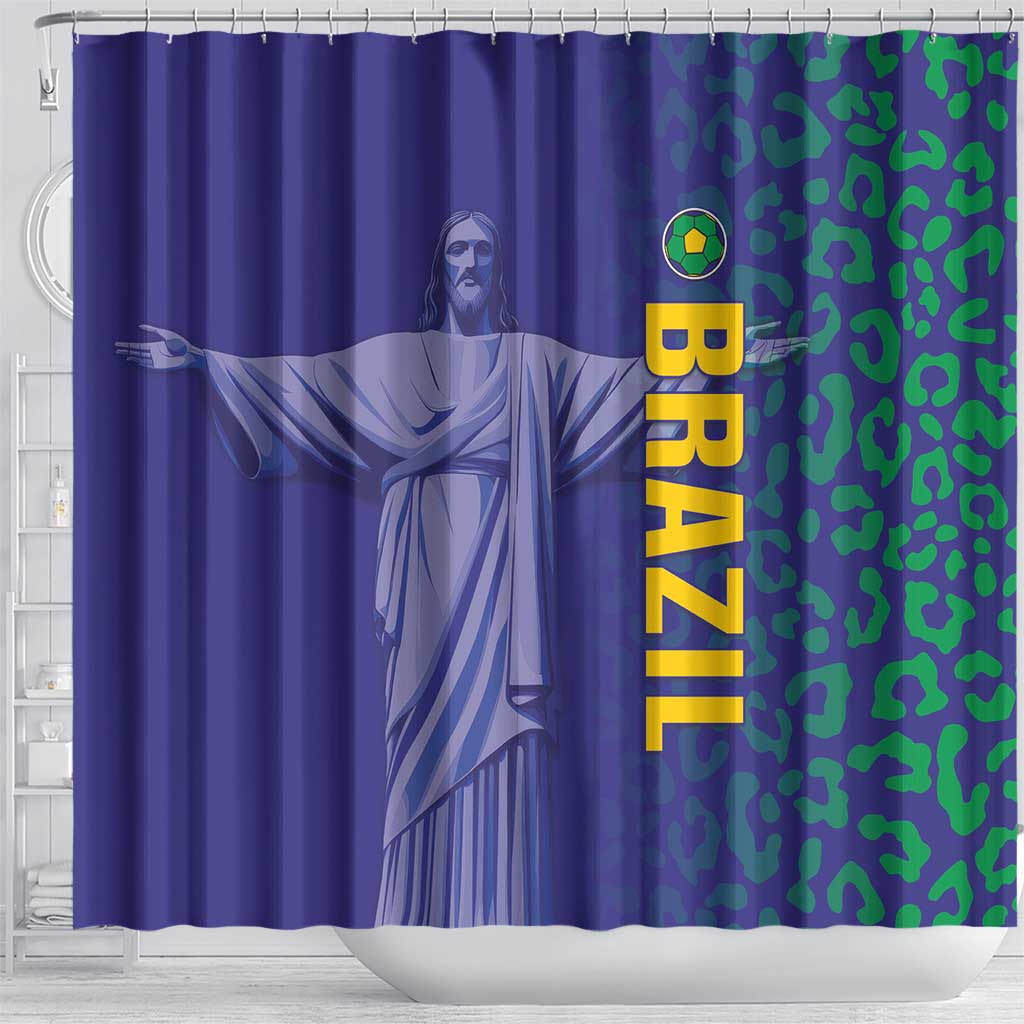 Brazil Football Shower Curtain With Leopard Pattern LT05