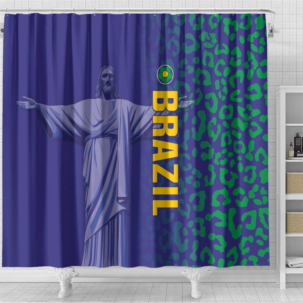 Brazil Football Shower Curtain With Leopard Pattern LT05