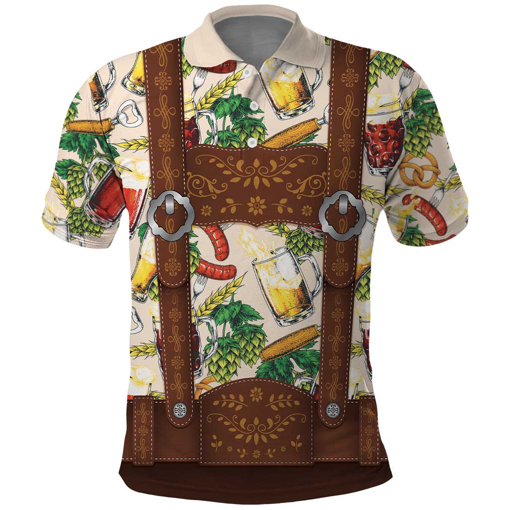 Oktoberfest Lederhosen Costume Polo Shirt Food And Drink Pattern LT05