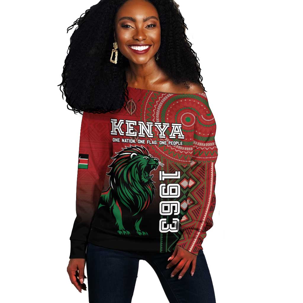 Personalised Kenya Jamhuri Day Off Shoulder Sweater One Nation One Flag One People LT05