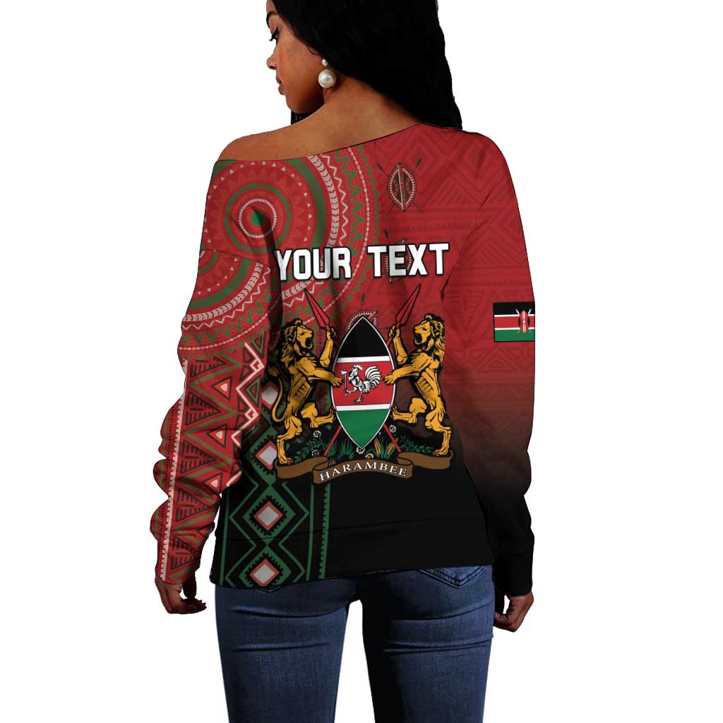 Personalised Kenya Jamhuri Day Off Shoulder Sweater One Nation One Flag One People LT05