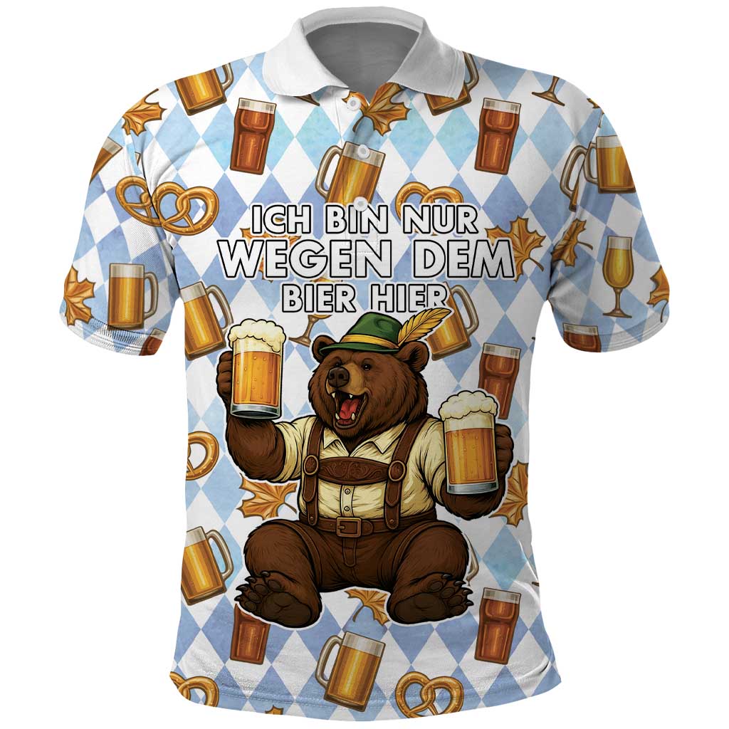 Funny Beer Oktoberfest Polo Shirt Ich Bin Nur Wegen Dem Bier Hier LT05