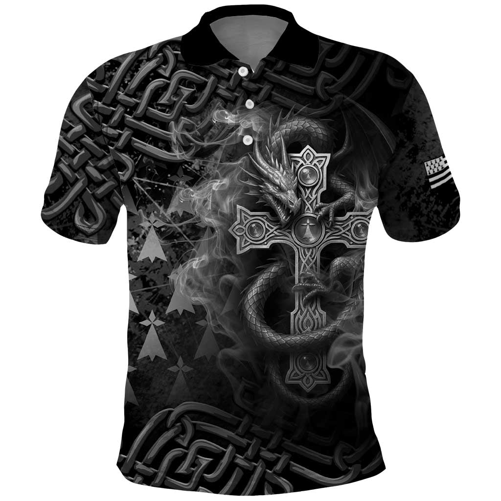 Brittany Celtic Cross Polo Shirt Fantasy Celtic Dragon LT05