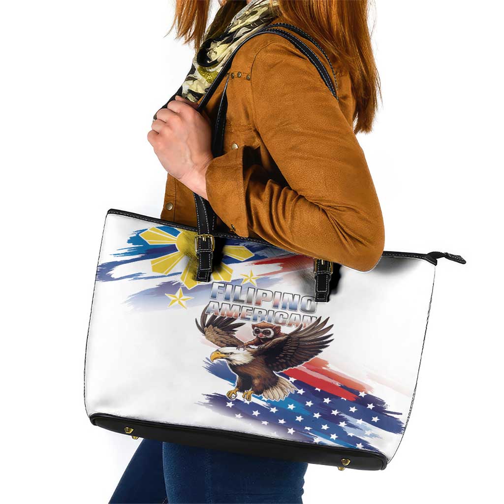 Filipino American History Month Leather Tote Bag Bald Eagle Tarsier Together LT05