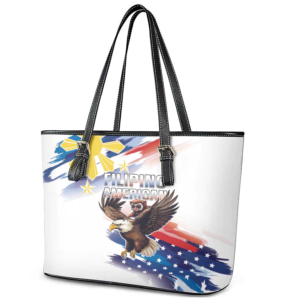 Filipino American History Month Leather Tote Bag Bald Eagle Tarsier Together LT05
