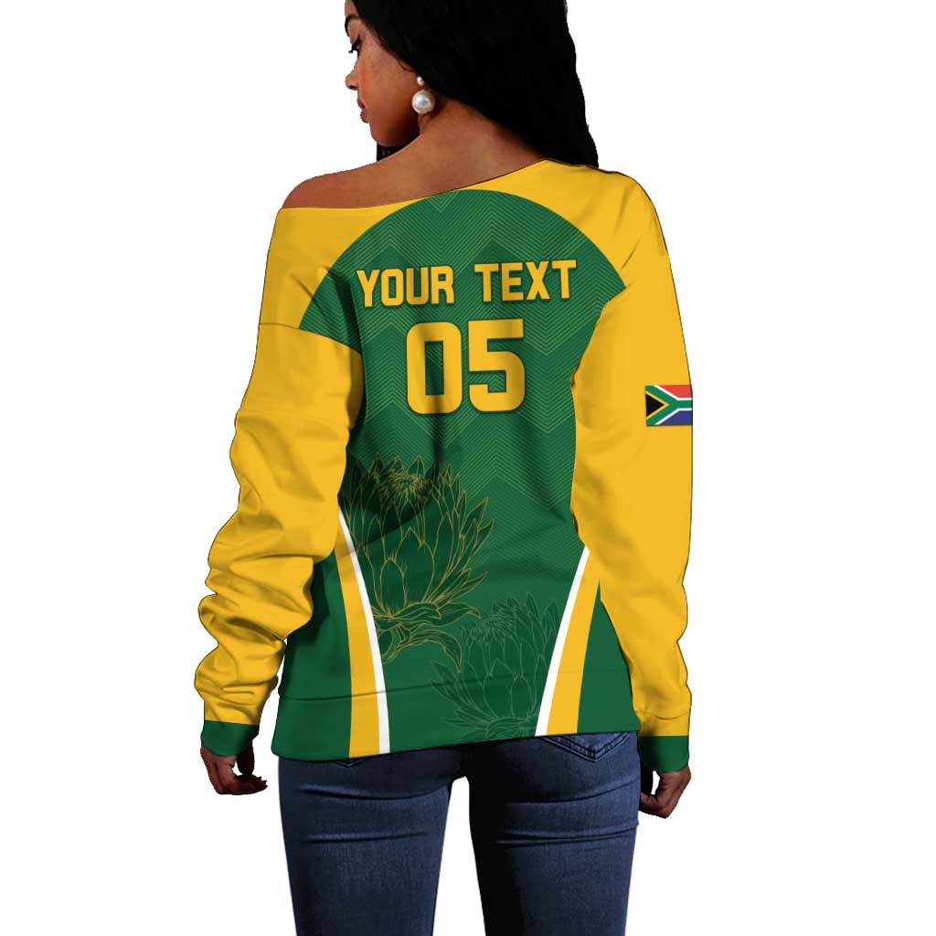 Custom South Africa Cricket Off Shoulder Sweater Go Champions Protea Pattern LT05