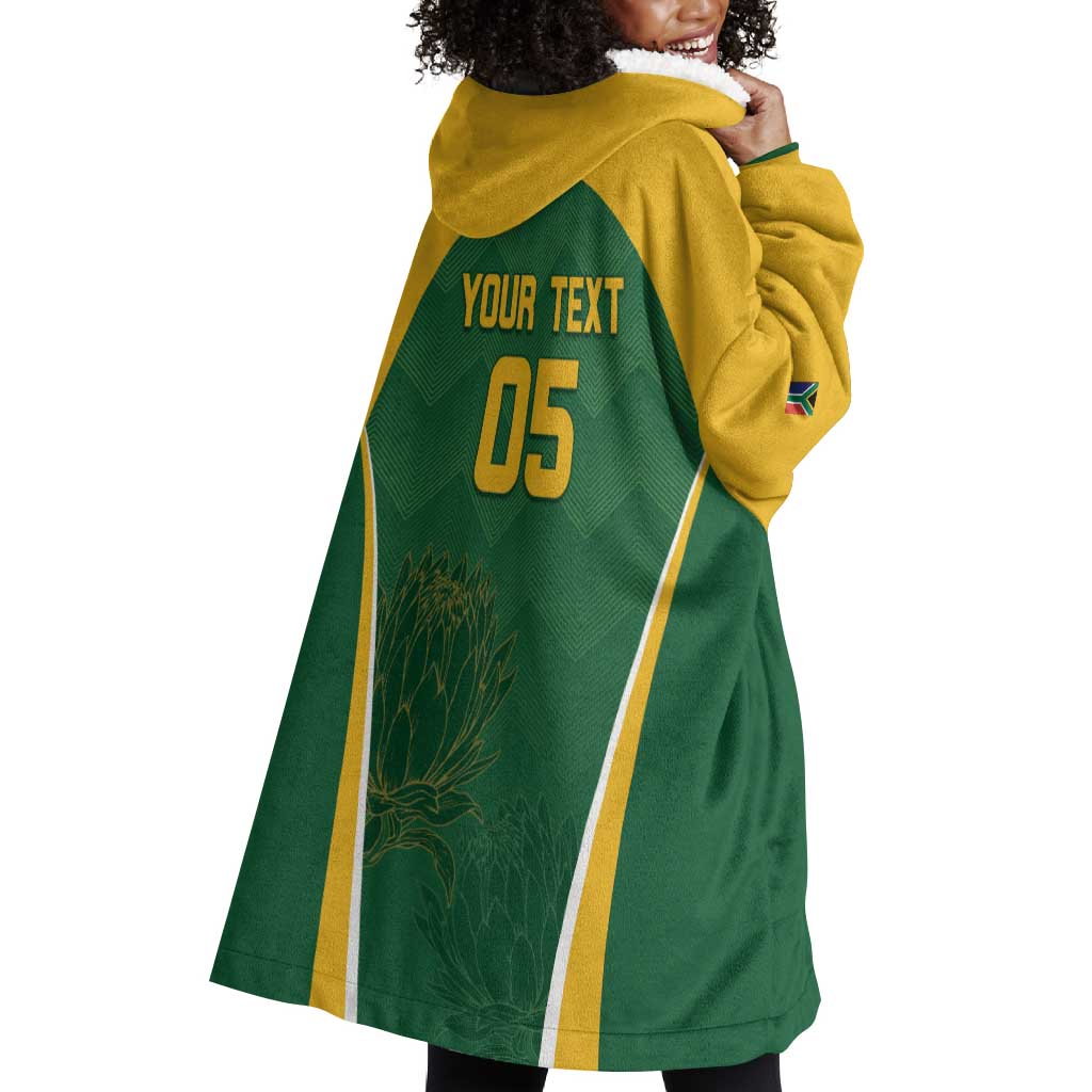 Custom South Africa Cricket Wearable Blanket Hoodie Go Champions Protea Pattern LT05