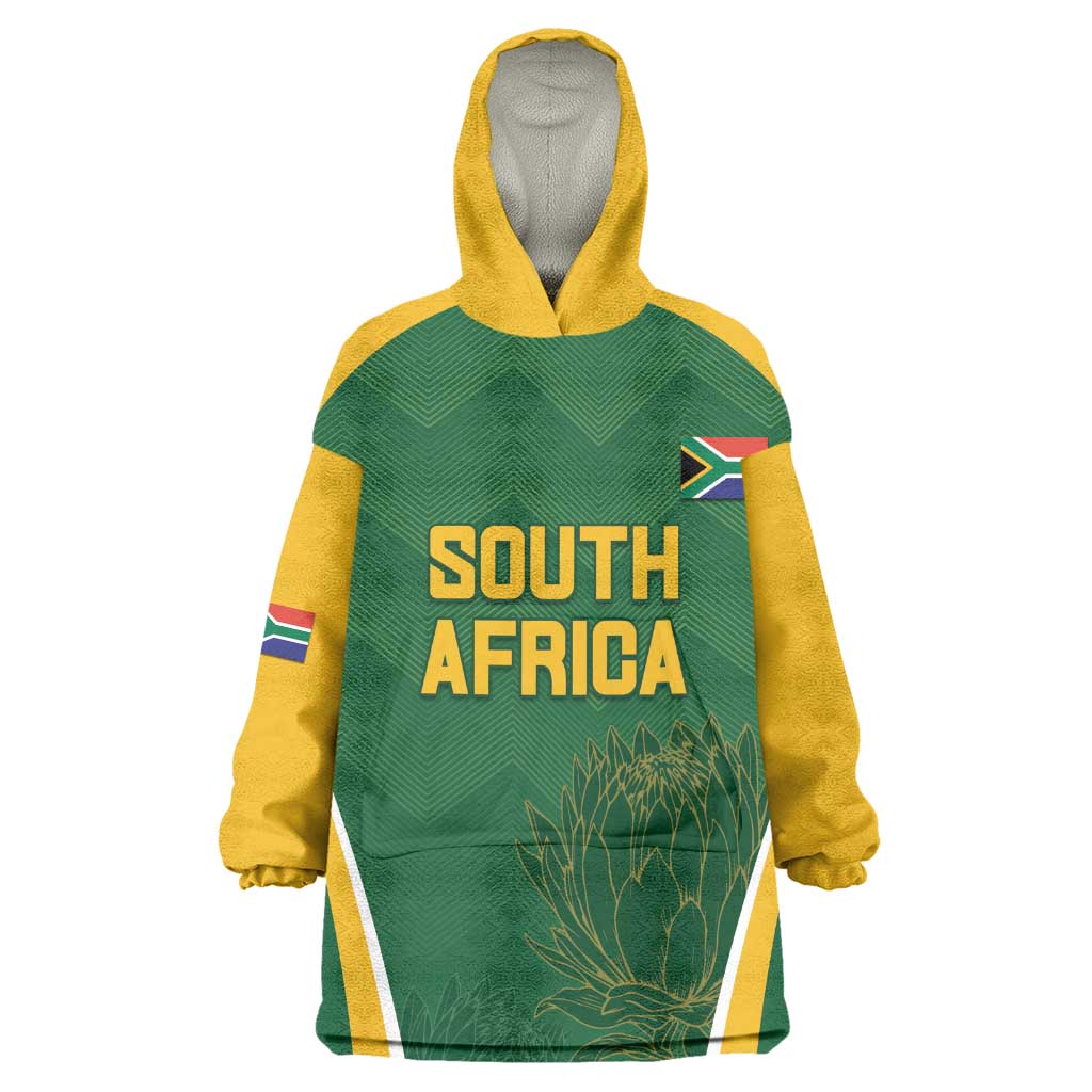 Custom South Africa Cricket Wearable Blanket Hoodie Go Champions Protea Pattern LT05