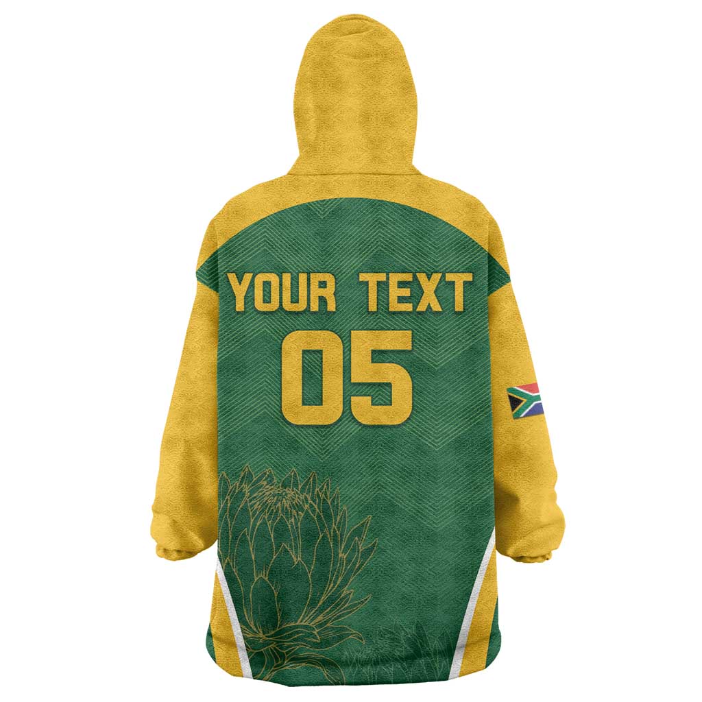 Custom South Africa Cricket Wearable Blanket Hoodie Go Champions Protea Pattern LT05