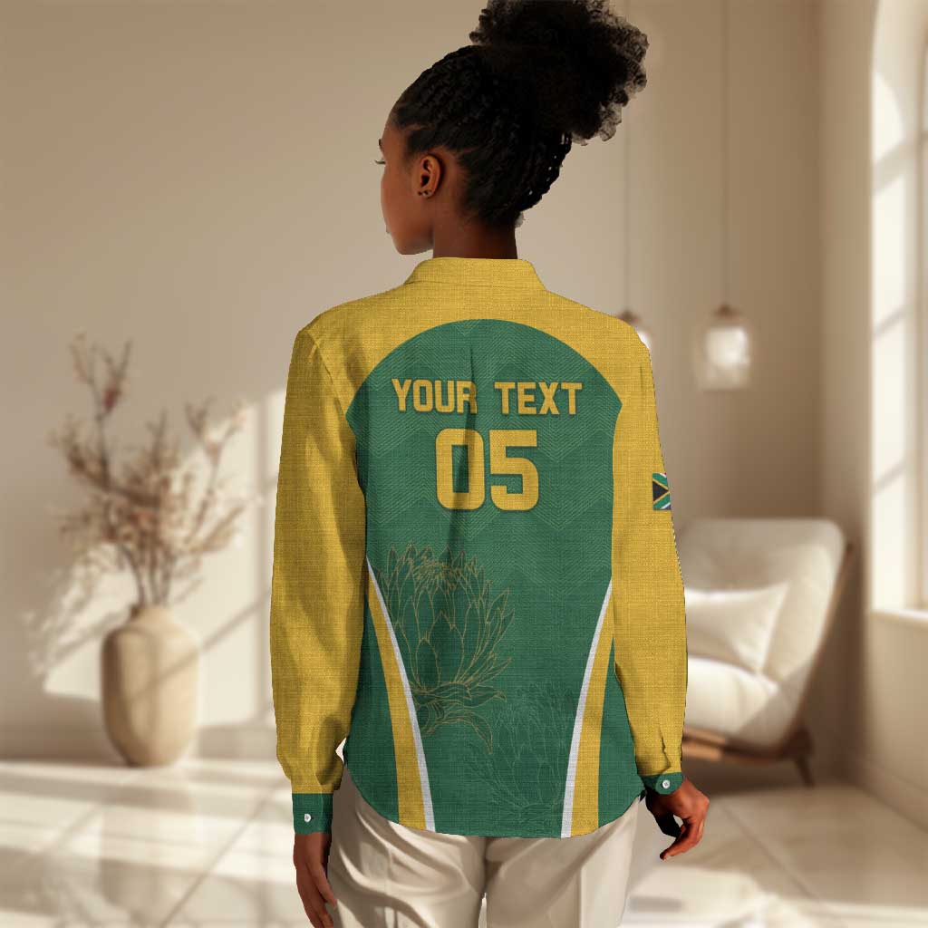Custom South Africa Cricket Women Casual Shirt Go Champions Protea Pattern LT05