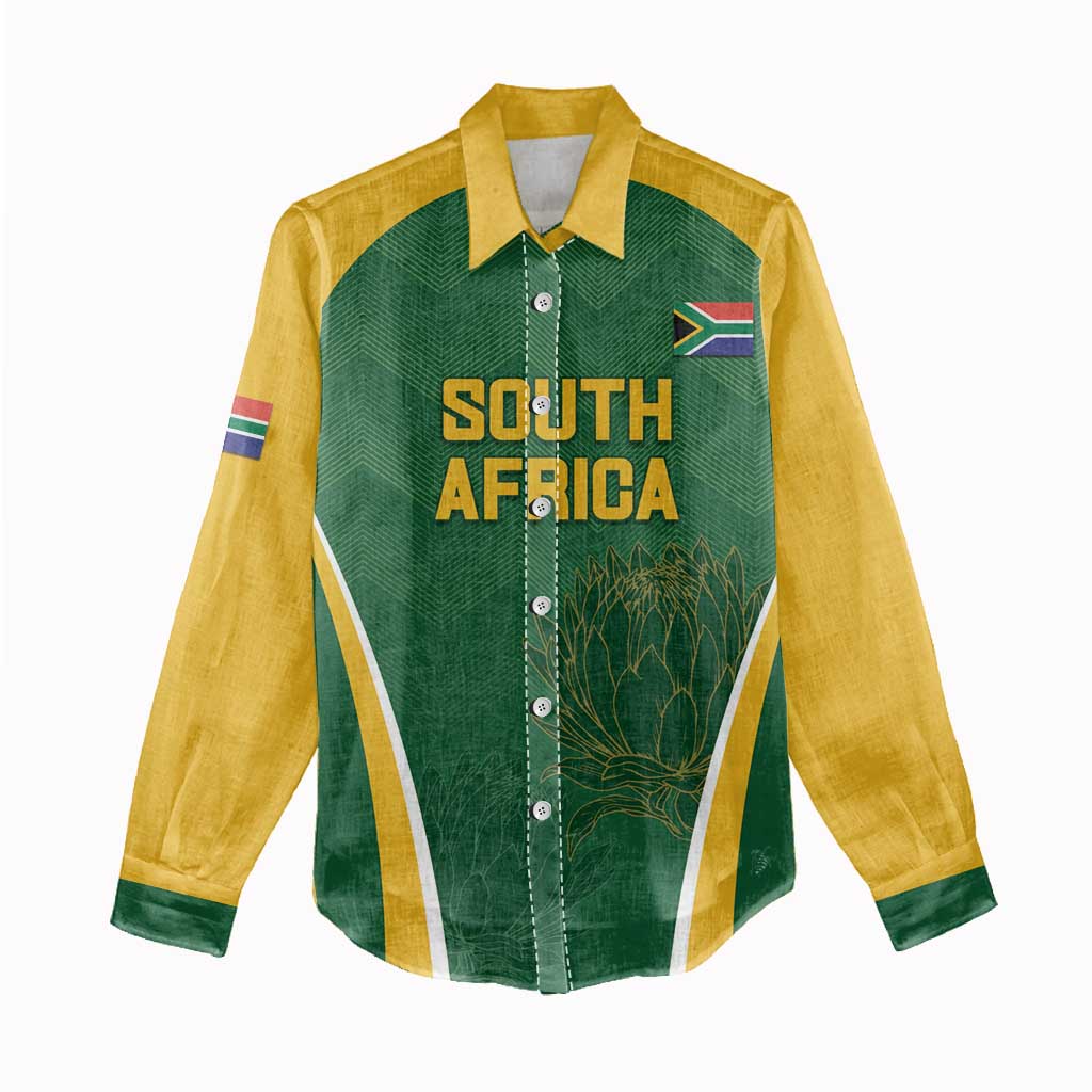 Custom South Africa Cricket Women Casual Shirt Go Champions Protea Pattern LT05