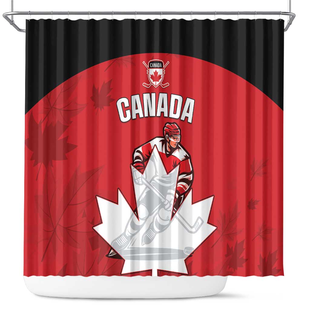 Canada Hockey Shower Curtain Maple Leaves Sporty Style LT05