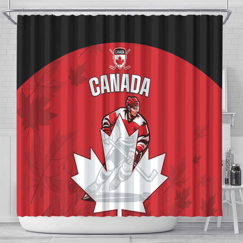 Canada Hockey Shower Curtain Maple Leaves Sporty Style LT05