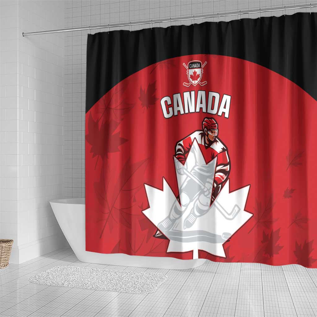 Canada Hockey Shower Curtain Maple Leaves Sporty Style LT05