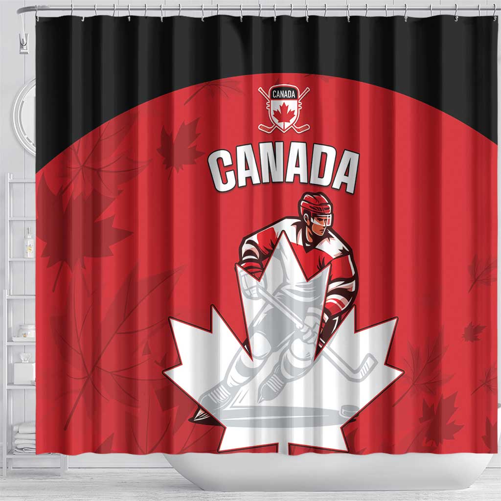Canada Hockey Shower Curtain Maple Leaves Sporty Style LT05