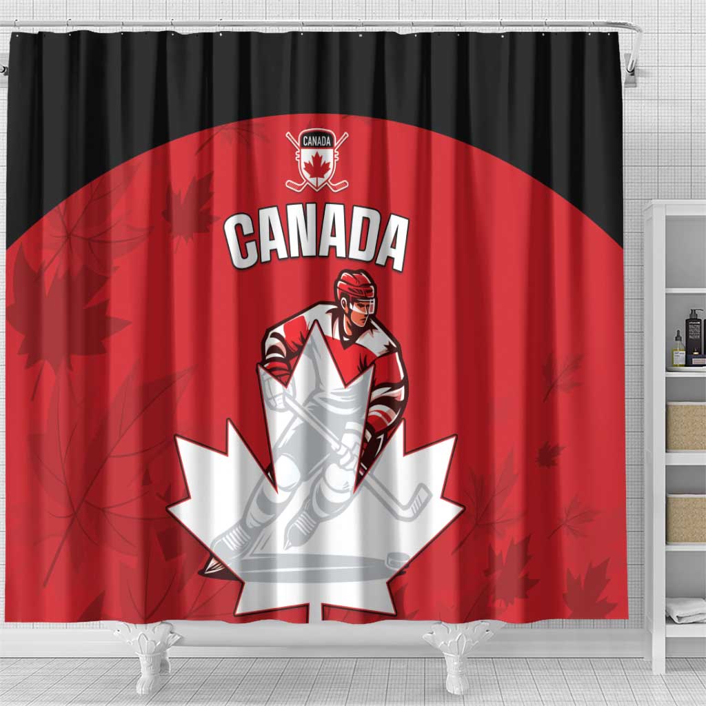 Canada Hockey Shower Curtain Maple Leaves Sporty Style LT05