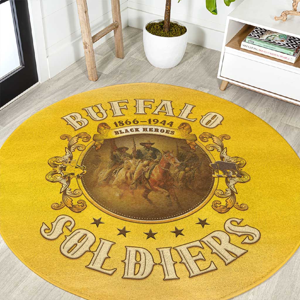 Honor Buffalo Soldiers Round Carpet African American Cavalry Yellow Version LT05