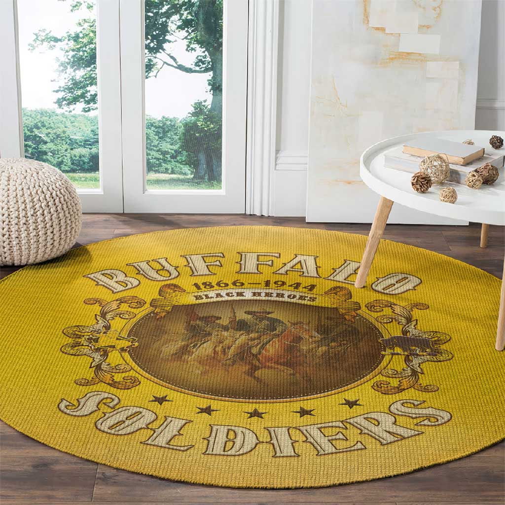 Honor Buffalo Soldiers Round Carpet African American Cavalry Yellow Version LT05