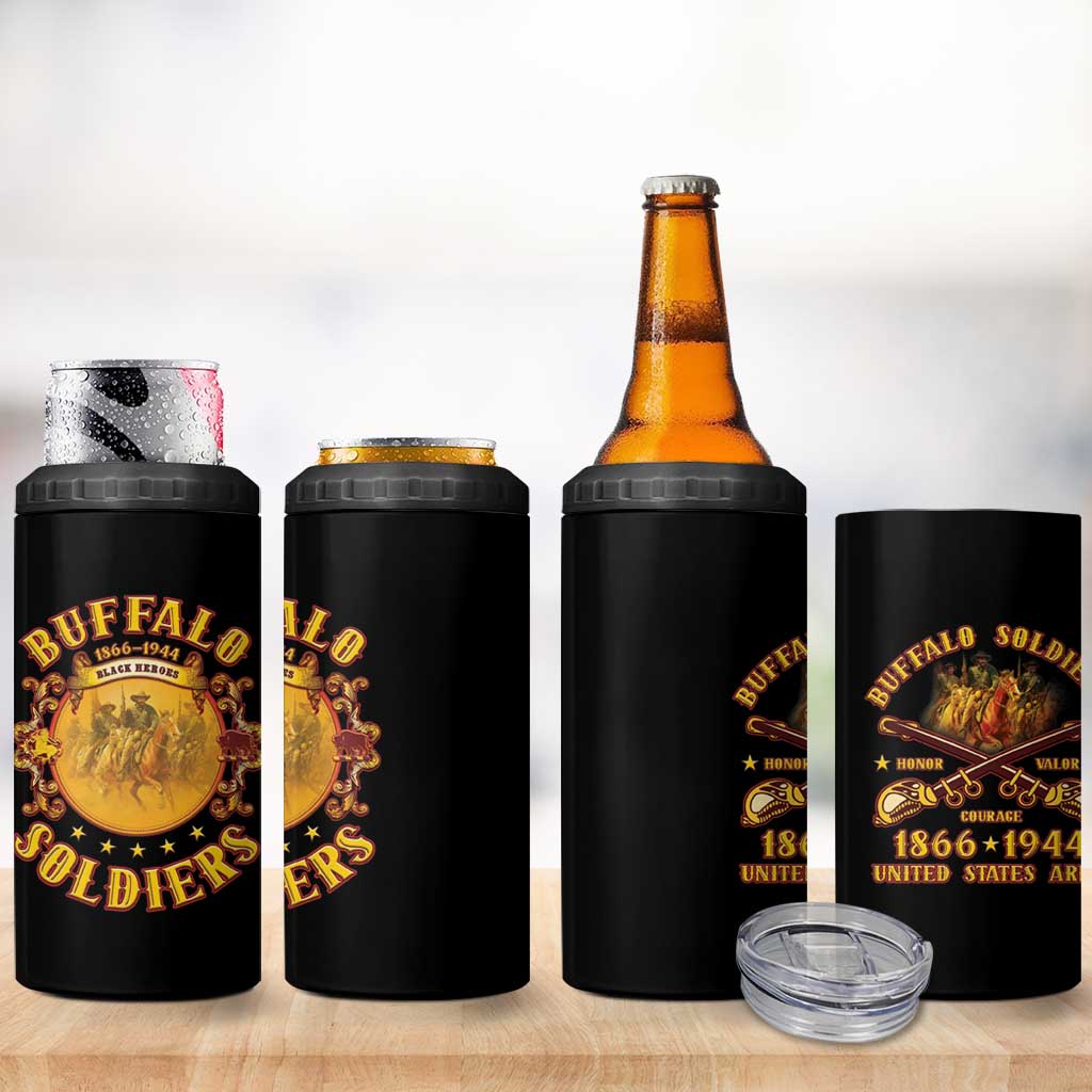 Honor Buffalo Soldiers 4 in 1 Can Cooler Tumbler African American Cavalry Black Version LT05
