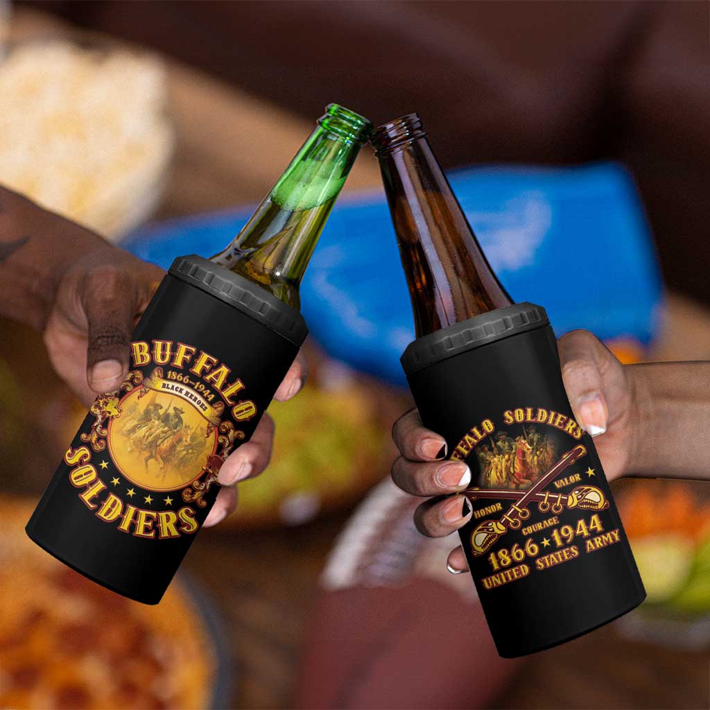 Honor Buffalo Soldiers 4 in 1 Can Cooler Tumbler African American Cavalry Black Version LT05