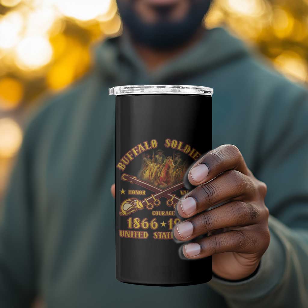 Honor Buffalo Soldiers 4 in 1 Can Cooler Tumbler African American Cavalry Black Version LT05