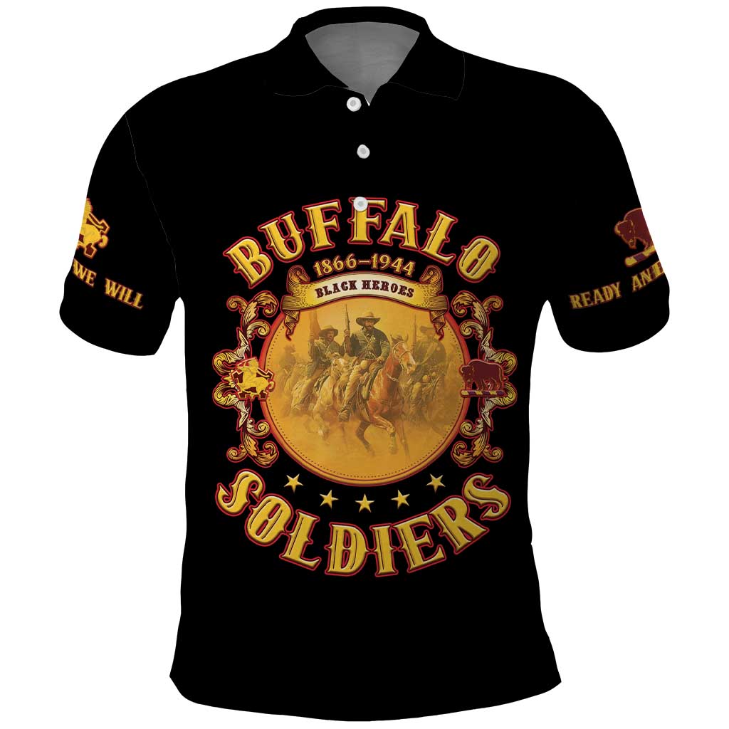 Honor Buffalo Soldiers Polo Shirt African American Cavalry Black Version LT05