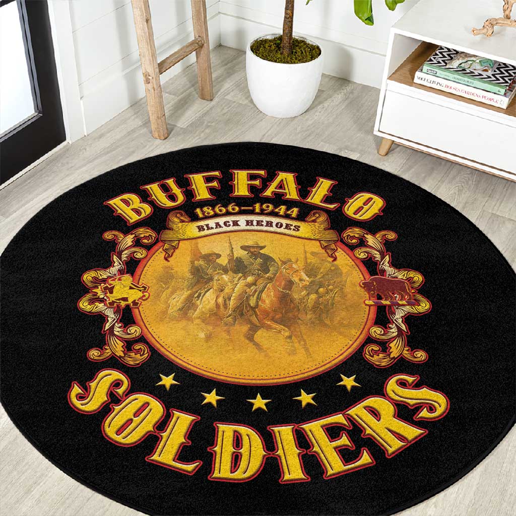 Honor Buffalo Soldiers Round Carpet African American Cavalry Black Version LT05