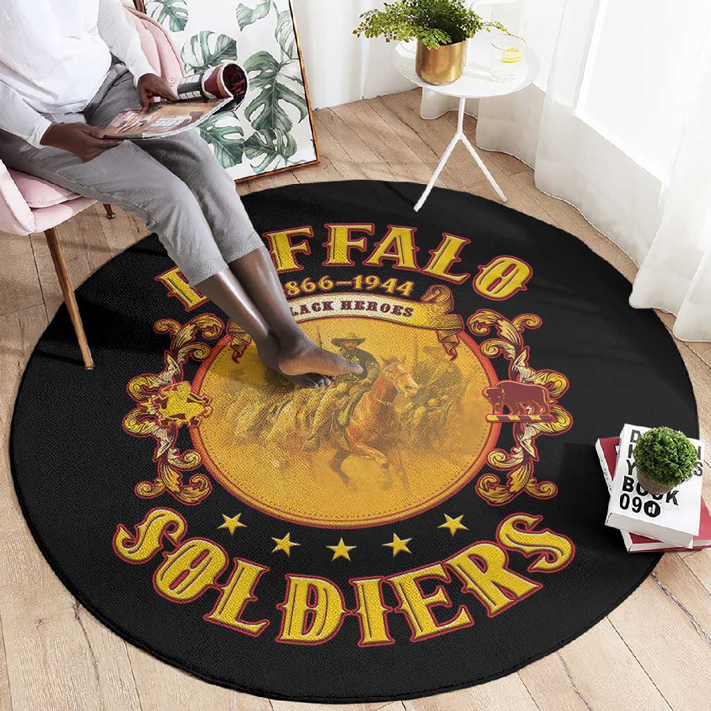 Honor Buffalo Soldiers Round Carpet African American Cavalry Black Version LT05