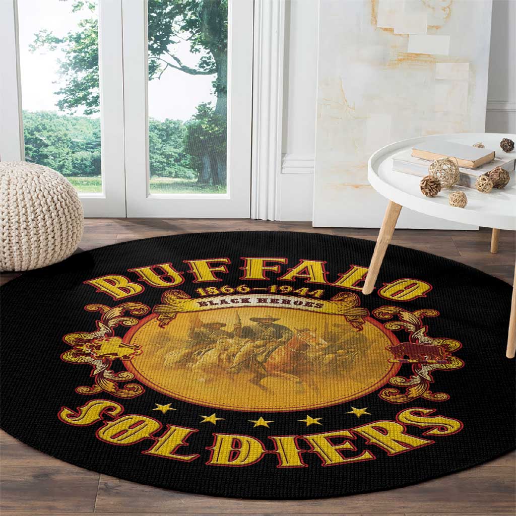Honor Buffalo Soldiers Round Carpet African American Cavalry Black Version LT05