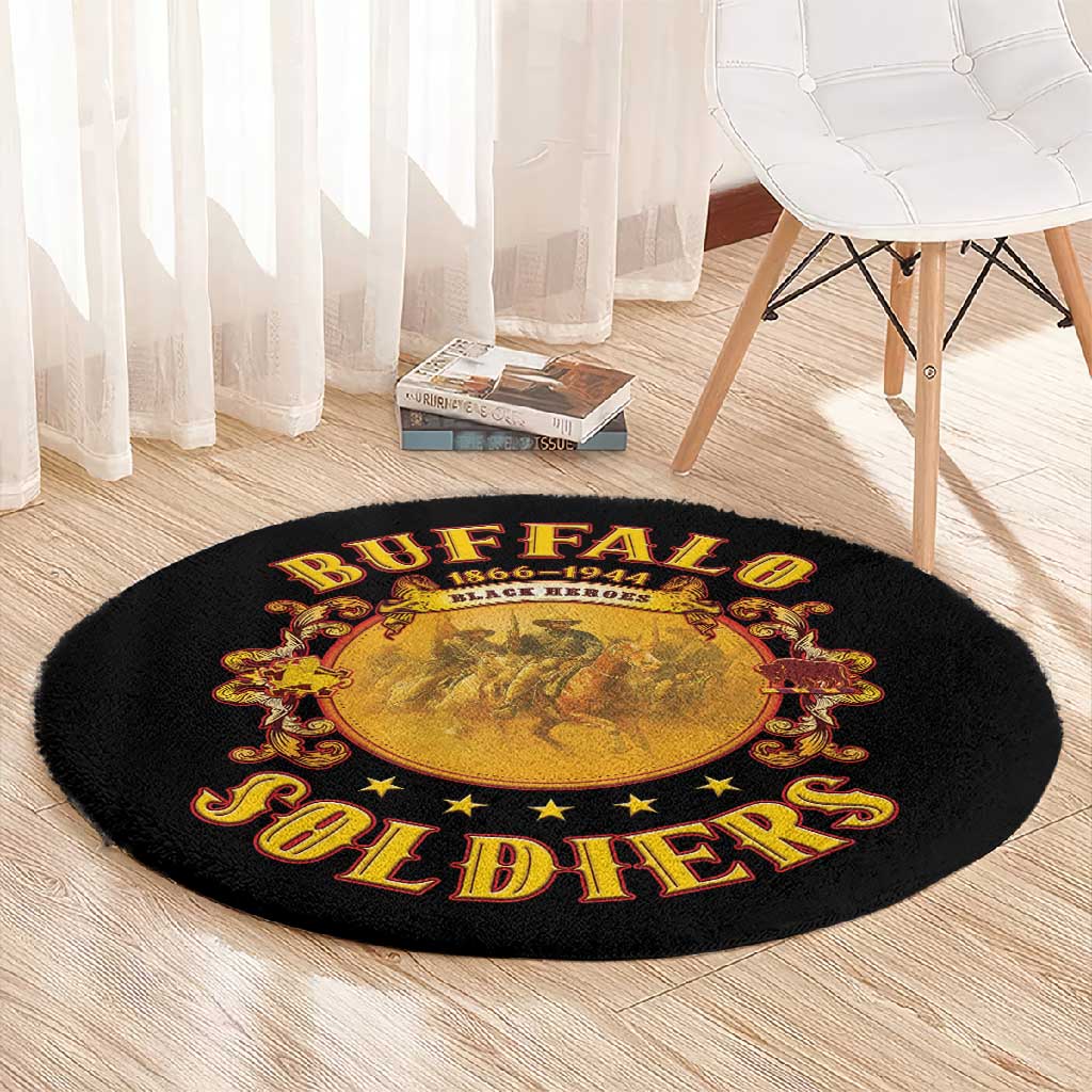 Honor Buffalo Soldiers Round Carpet African American Cavalry Black Version LT05