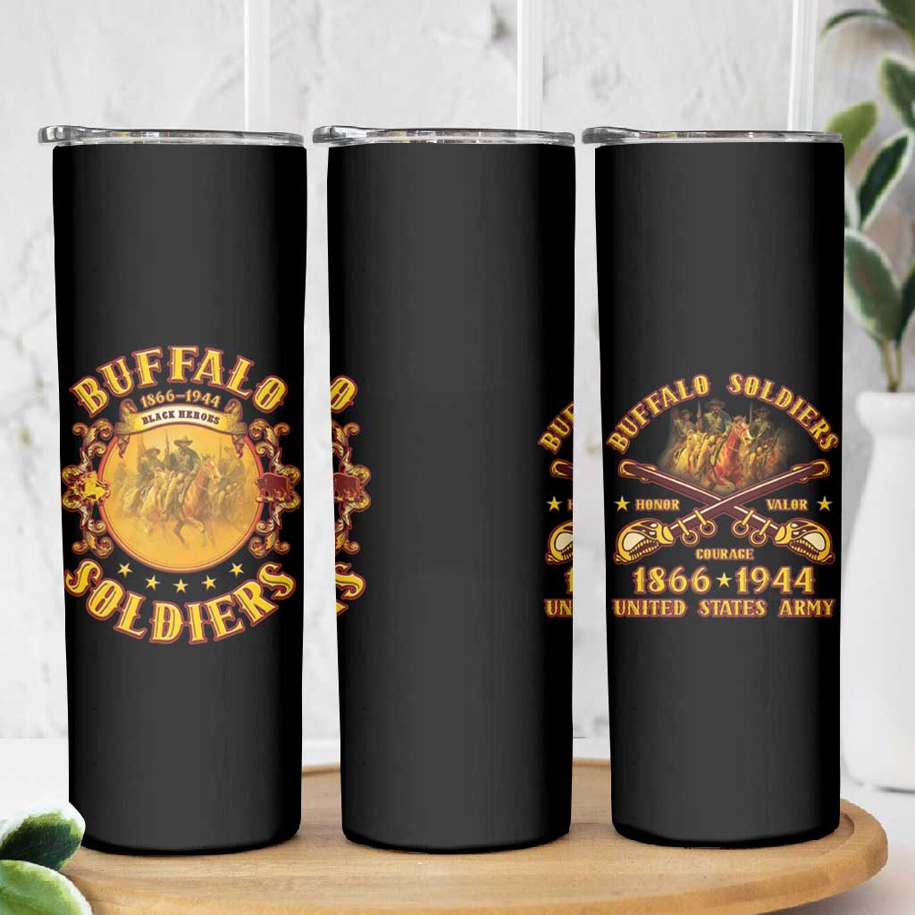 Honor Buffalo Soldiers Skinny Tumbler African American Cavalry Black Version LT05