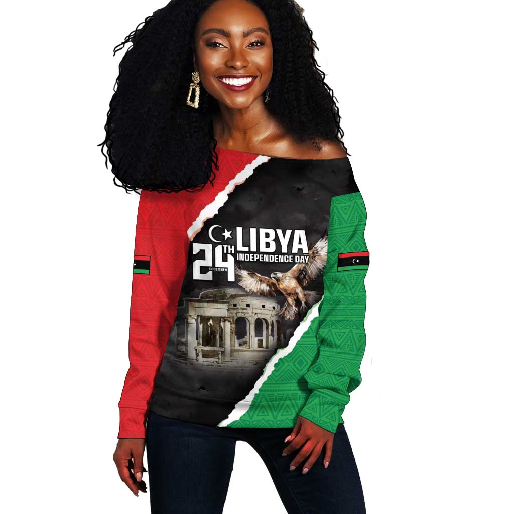 Happy Libya Independence Day Off Shoulder Sweater Libya In My Heart LT05