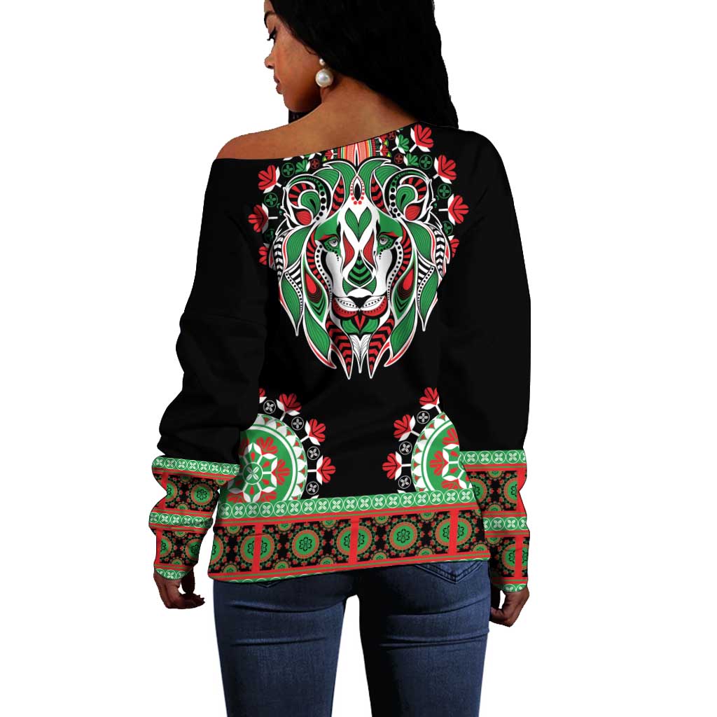 Libya Barbary Lion Off Shoulder Sweater Dashiki Simple Style LT05