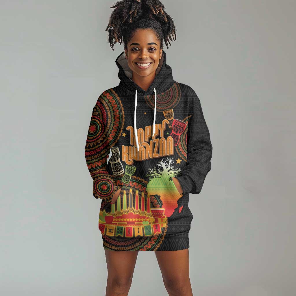 Kwanzaa Kinara Candles Hoodie Dress African Tribal Pattern LT05