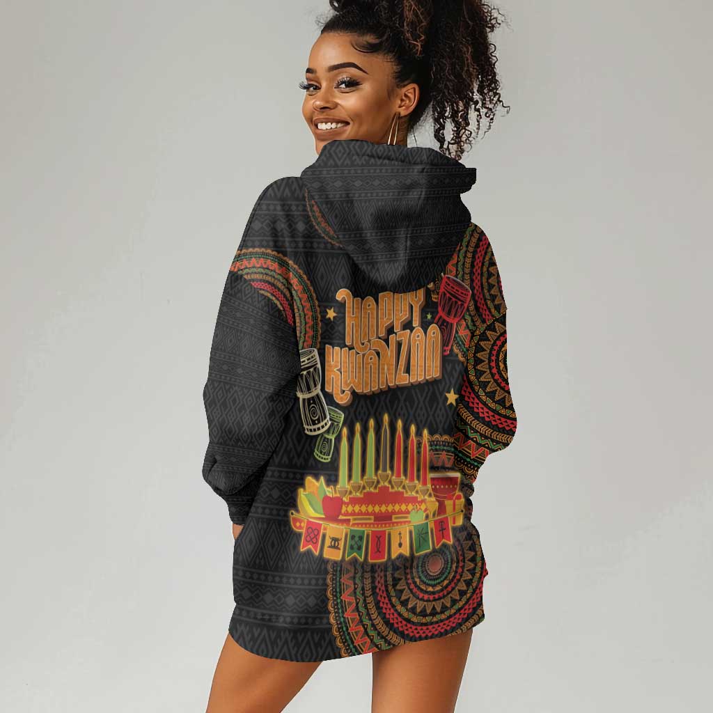 Kwanzaa Kinara Candles Hoodie Dress African Tribal Pattern LT05