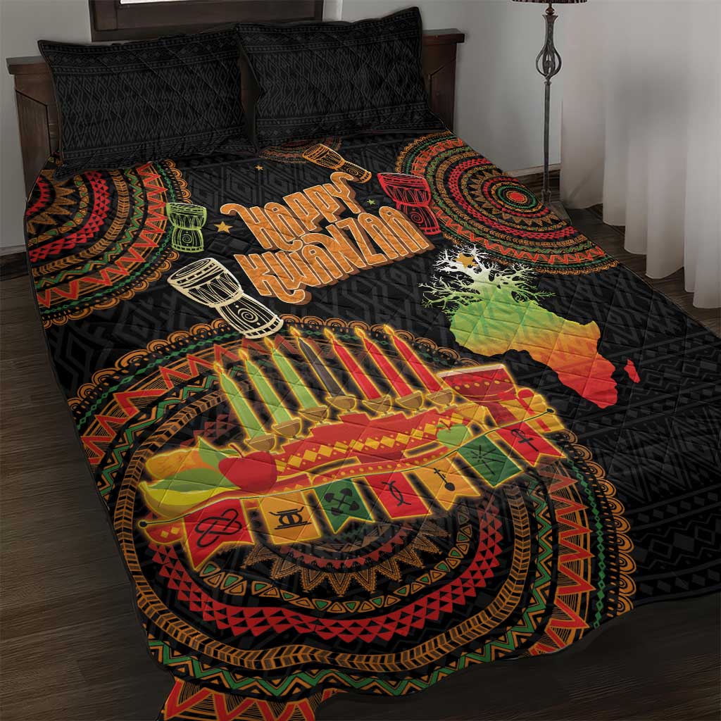 Kwanzaa Kinara Candles Quilt Bed Set African Tribal Pattern LT05