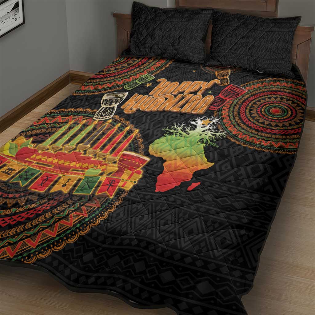 Kwanzaa Kinara Candles Quilt Bed Set African Tribal Pattern LT05
