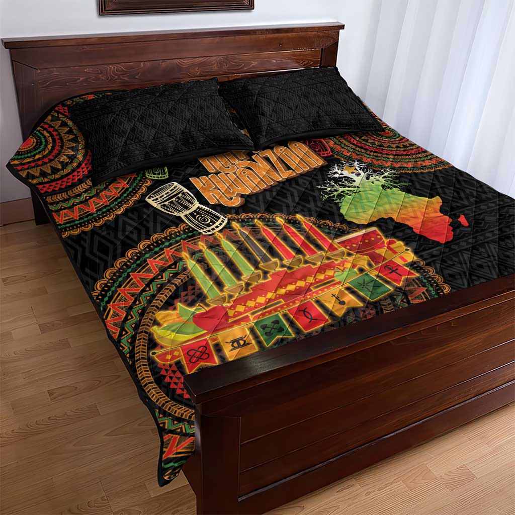 Kwanzaa Kinara Candles Quilt Bed Set African Tribal Pattern LT05