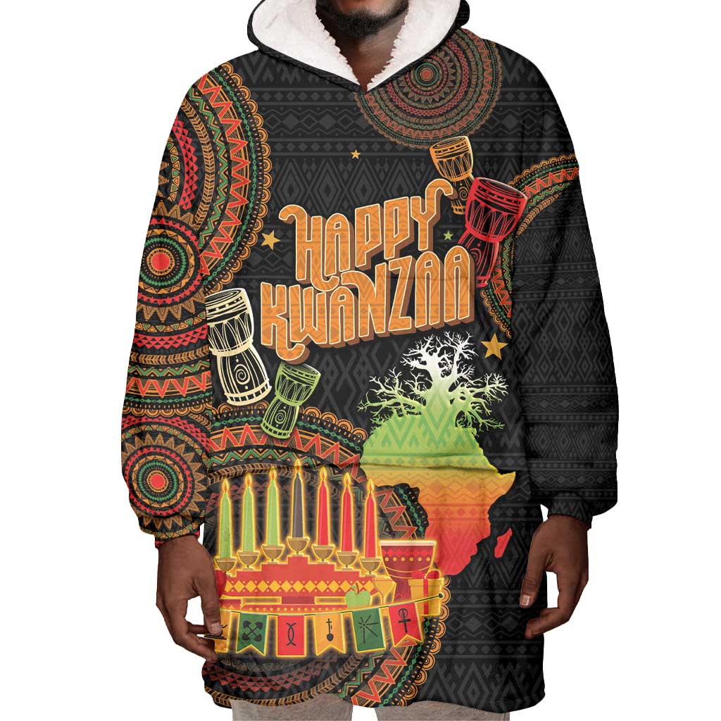 Kwanzaa Kinara Candles Wearable Blanket Hoodie African Tribal Pattern LT05