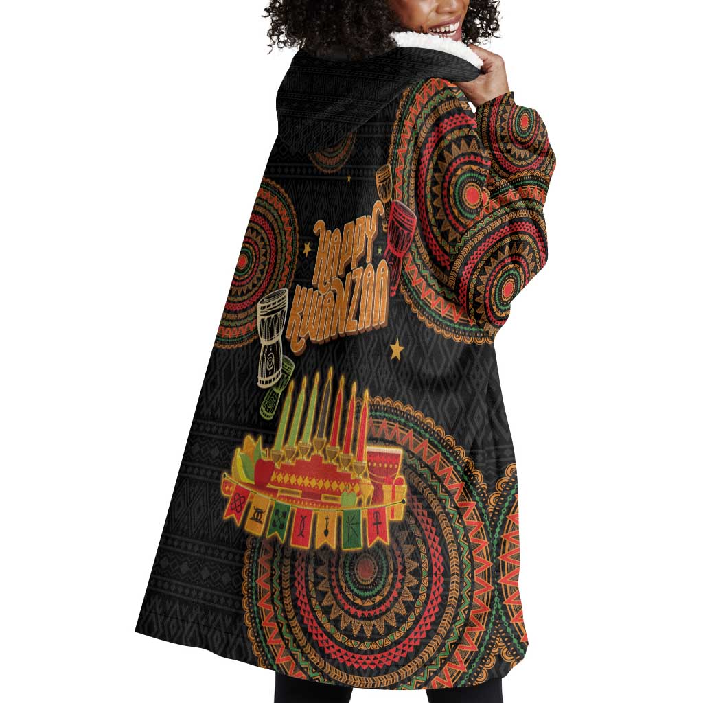 Kwanzaa Kinara Candles Wearable Blanket Hoodie African Tribal Pattern LT05
