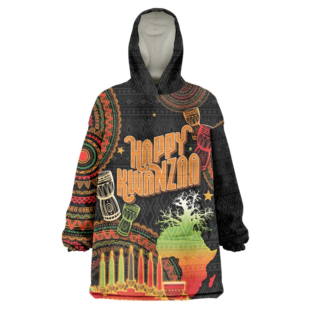 Kwanzaa Kinara Candles Wearable Blanket Hoodie African Tribal Pattern LT05