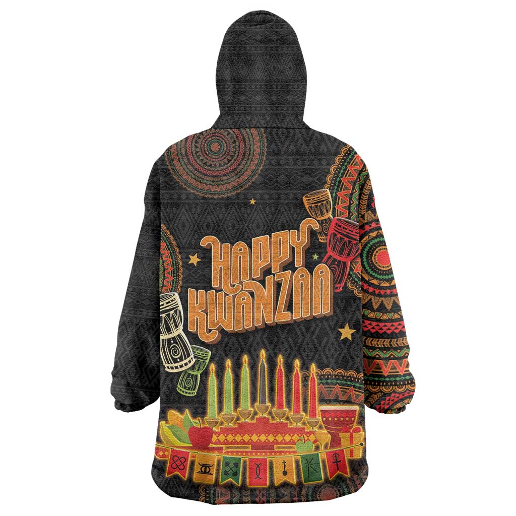 Kwanzaa Kinara Candles Wearable Blanket Hoodie African Tribal Pattern LT05