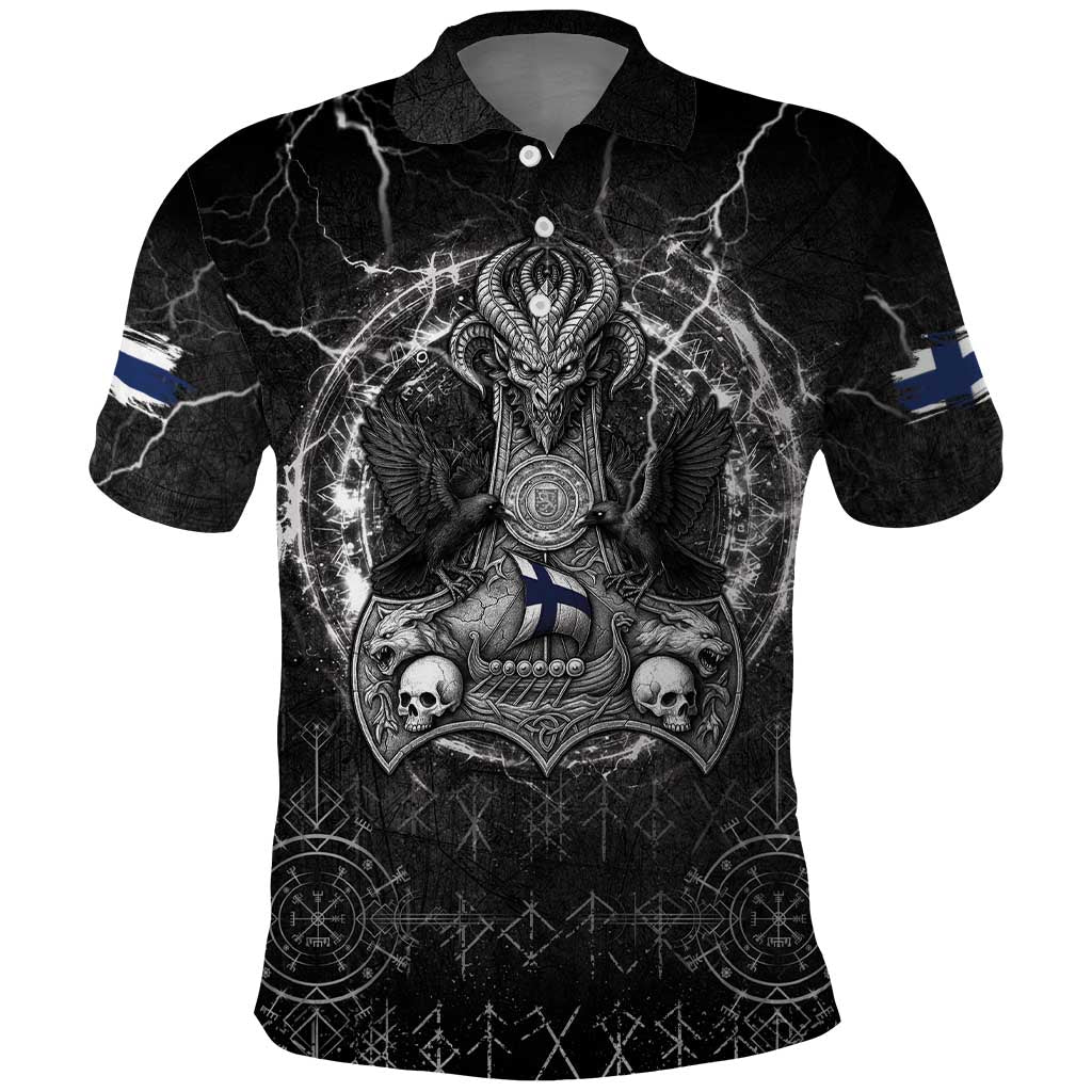 Personalized Finland Viking Polo Shirt Odin's Raven Legacy LT05