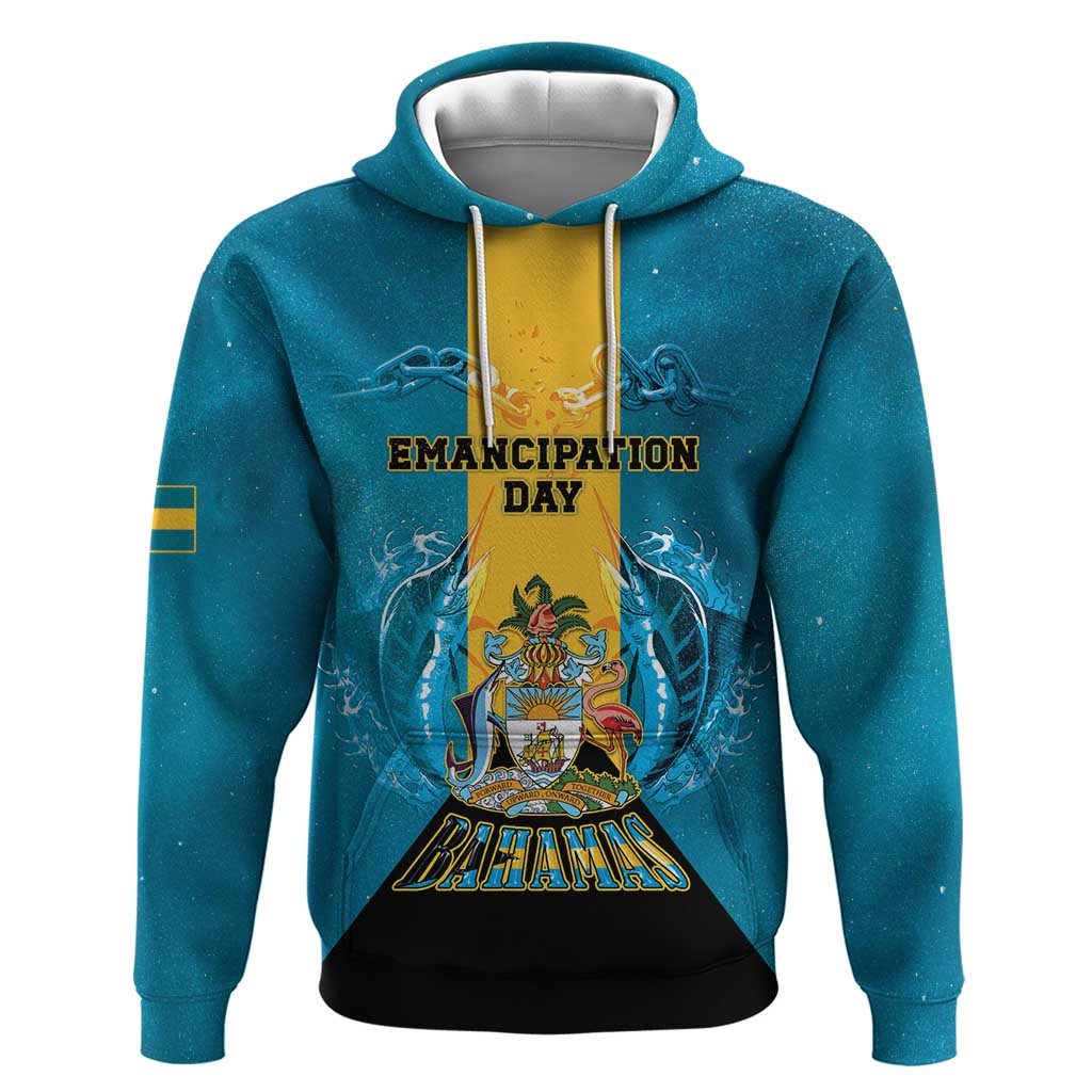 Personalized Bahamas Emancipation Day Hoodie Blue Marlin With Coat Of Arms LT05