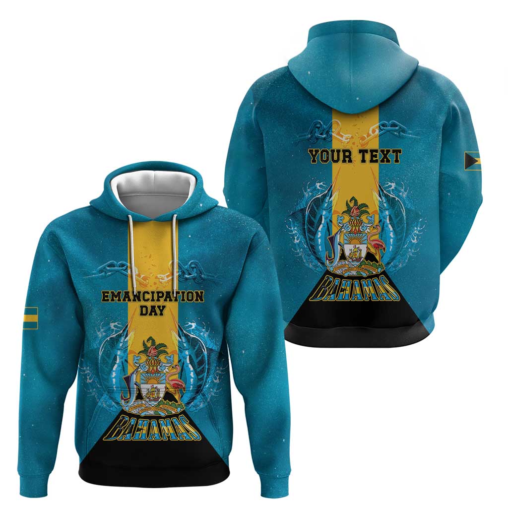 Personalized Bahamas Emancipation Day Hoodie Blue Marlin With Coat Of Arms LT05